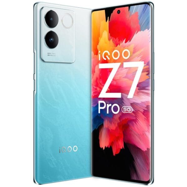 iQOO Z7 Pro 5G (Blue Lagoon, 8GB RAM, 128GB Storage) | 3D Curved AMOLED Display | 4nm MediaTek Dimesity 7200 5G Processor | 64MP Aura Light OIS Camera | Segment's Slimmest & Lightest Smartphone