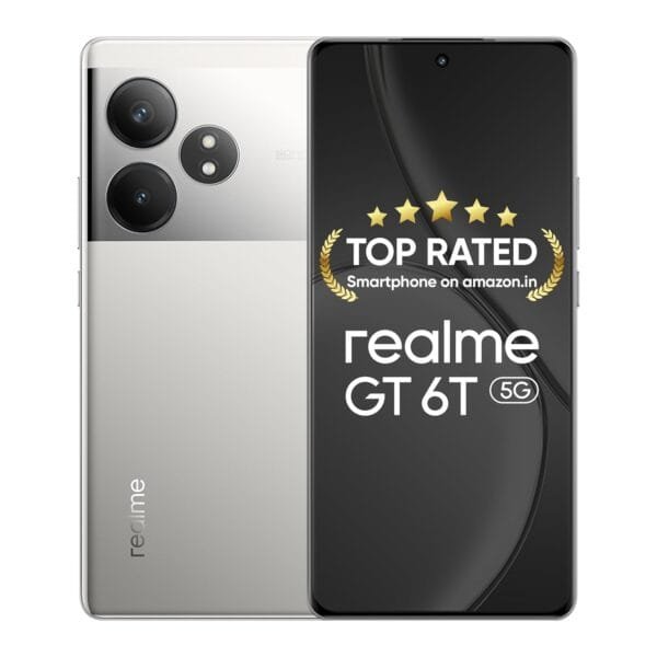 realme GT 6T 5G (Fluid Silver,8GB RAM+256GB Storage) | India's 1st 7+ Gen 3 Flagship Chipset | 1.5M + AnTuTu Score | 5500mAh+120W | The World's Brightest Flagship Display