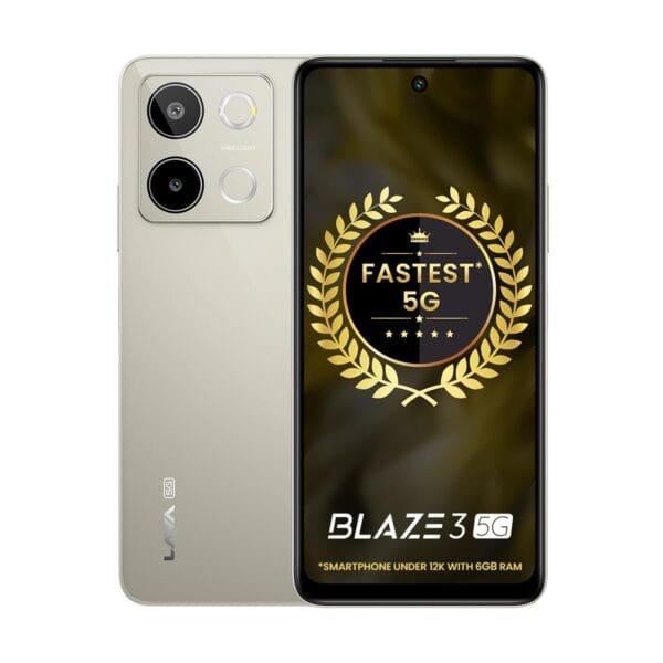 Lava Blaze 3 5G (Glass Gold, 6GB+128GB) | Segment's Fastest 5G Smartphone | Dimensity 6300 Processor | 90Hz Display | 50MP+2MP AI Camera with Vibe Light | 5000 mAh | Special Discount on All Banks