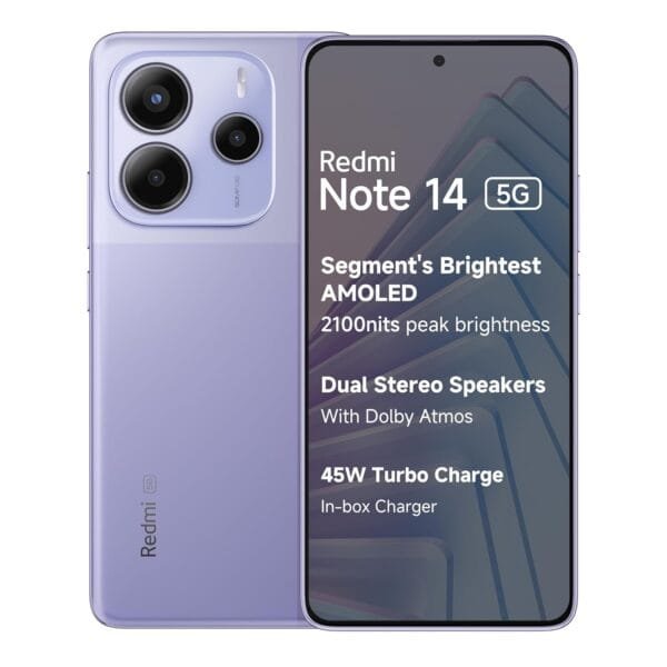 Redmi Note 14 5G (Phantom Purple, 6GB RAM 128GB Storage) | Global Debut MTK Dimensity 7025 Ultra | 2100 nits Segment Brightest 120Hz AMOLED | 50MP Sony LYT 600 OIS+EIS Triple Camera