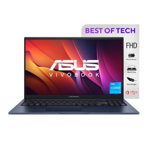 ASUS VivoBook 15 (2022), Intel®Core™ i3-1215U 12th Gen, 15.6" (39.62 cm) FHD, Thin and Light Laptop (8GB/512 SSD//Windows 11/Office 2021/Backlit KB/Quiet Blue/1.7 kg), X1504ZA-NJ325WS