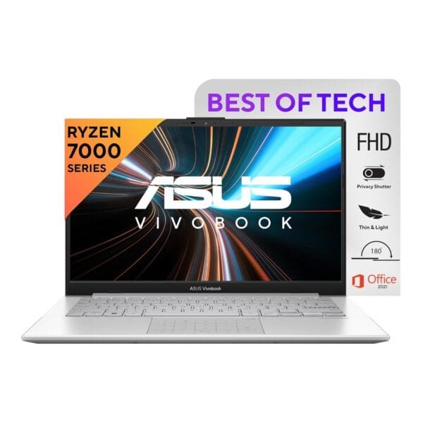 ASUS Vivobook Go 14 (2023), AMD Ryzen 5 7520U, 14-inch (35.56 cm) FHD, Thin & Light Laptop (8GB/512GB SSD/Windows 11/Office 2021/Alexa Built-in/Silver/1.38 kg), E1404FA-NK521WS